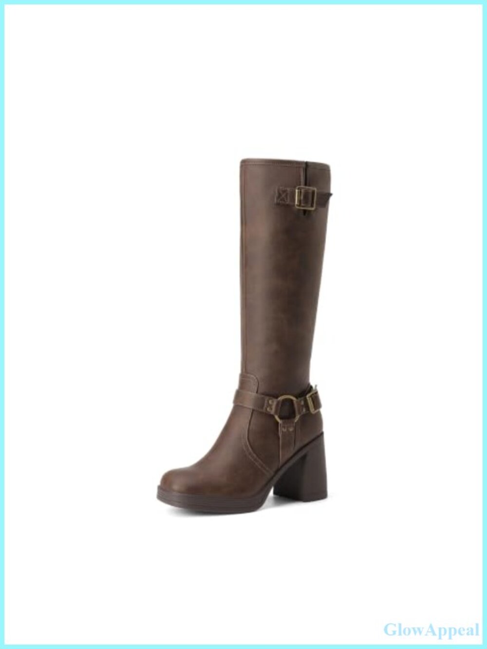 Women's Platform Chunky Knee High Boots Faux Leather Moto Square Toe Block Heel